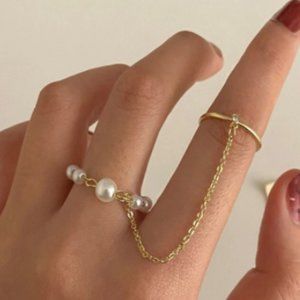 Faux Pearl Decor Mittens Ring